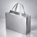 Пакет подарочный с тканевой ламинацией Сатин XL, серебристый 32×23×12 см., серебристые ручки