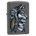 Зажигалка Zippo Wolf Skull с покрытием Iron Stone, латунь/сталь, серая, матовая, 38x13x57 мм