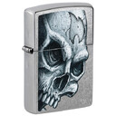 Зажигалка ZIPPO Skull and Flame с покрытием Street Chrome, латунь/сталь, серебристая, матовая, 38x13