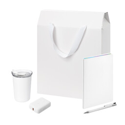 Подарочный набор Велком Пак (Welcome Pack), белый (термокружка, ежедневник, ручка, ЗУ, коробка-пакет) БЕЛ