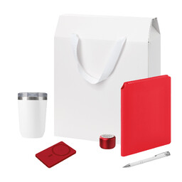 Подарочный набор Велком Пак Премиум (Welcome Pack Premium), красный (термокружка, колонка, ежедневник, ручка, ЗУ, коробка-пакет) БЕЛ КРАСН