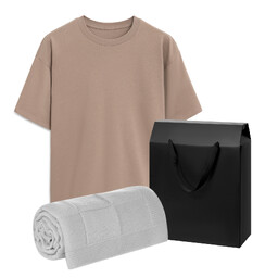 Набор с одеждой Раст (RUST) (футболка, плед), мокко/серый, 3XL/4XL БЕЖЕВ СЕР
