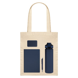 Подарочный набор Велком Пак (Welcome Pack), синий (бутылка, ежедневник, ручка, ЗУ, шоппер) БЕЖЕВ СИН