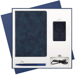 Подарочный набор Верона, Аспен, Атлантис Плюс (Verona, Aspen, Atlantis Plus), синий (ежедневник, ручка, аккумулятор) СИН