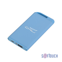 Зарядное устройство "Theta" с фонариком, 4000 mAh, покрытие soft touch голубой