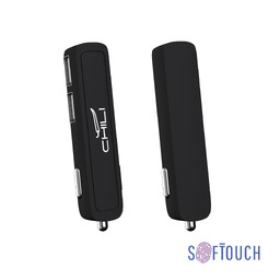 Автомобильное зарядное устройство "Slam" с 2-мя разъёмами USB, покрытие soft touch черн
