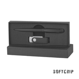 Набор ручка + флеш-карта 16 Гб в футляре, покрытие softgrip черн