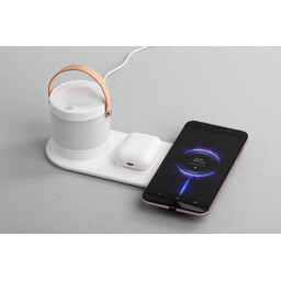Настольная беспроводная (15W) зарядная станция "Smart Home" с bluetooth колонкой-лампой, белый