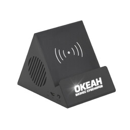 Bluetooth колонка-подставка "Rock" 3Вт с беспроводным зарядным устройством и подсветкой логотипа черный