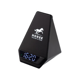 Настольная Bluetooth колонка (3Вт) "Smart Pyramid" с часами и беспроводным (15W) зарядным устройством, с подсветкой логотипа черн