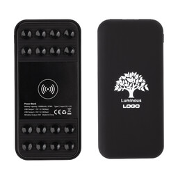 Беспроводное зарядное устройство "Sticky SOFTTOUCH", 10000 mAh с подсветкой логотипа и присосками черн