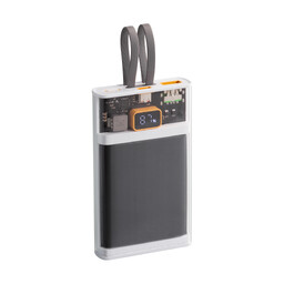 Зарядное (22.5W) устройство "Link" 10000 mAh с прозрачным корпусом, цифровым индикатором заряда и встроенными Type-C/Lightning кабелями белый/черн