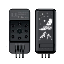 Беспроводное зарядное (22.5/15W) устройство "Topfull SOFTTOUCH" 10000 mAh с подсветкой лого, присосками, встроенными кабелями, с подставкой черн