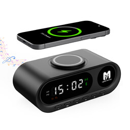 Настольные часы "Smart Hub" с bluetooth колонкой 5Вт, беспроводной (15W) зарядкой и подсветкой логотипа черн