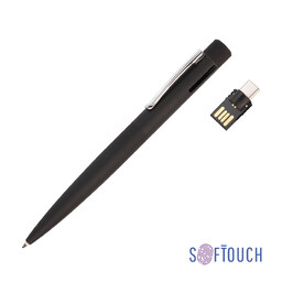 Ручка шариковая "Secret" с флеш-картой OTG 32Gb (USB2.0/Type-C), покрытие soft touch черн