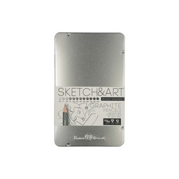 Набор чернографитовых карандашей  "Sketch & Art" ,12 шт. 2h-9b, металлическая коробка с ложементом