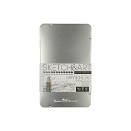 Набор чернографитовых карандашей  "Sketch & Art" ,12 шт. b-14b,  металлическая коробка с ложементом
