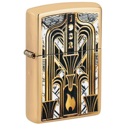 Зажигалка ZIPPO Пламя в стиле ар-деко с покрытием Глянцевая латунь | Art Deco Flame High Polish Bras