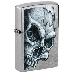 Зажигалка ZIPPO Skull and Flame с покрытием Street Chrome, латунь/сталь, серебристая, матовая, 38x13