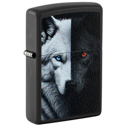Зажигалка ZIPPO Two Wolves с покрытием Black Matte, латунь/сталь, черная, 38x13x57 мм, шт