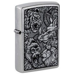 Зажигалка Zippo Jungle Design с покрытием Street Chrome, латунь/сталь, серебристая, 38x13x57 мм