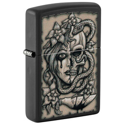 Зажигалка Zippo Gory Tattoo с покрытием Black Matte, латунь/сталь, черная, матовая, 38x13x57 мм