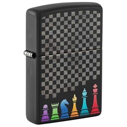 Зажигалка Zippo Chess Pieces с покрытием Black Matte, латунь/сталь, черная 38x13x57 мм
