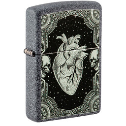 Зажигалка Zippo Heart Design с покрытием Iron Stone, латунь/сталь, серая, 38x13x57 мм