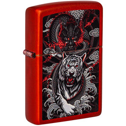 Зажигалка Zippo Dragon Tiger Design с покрытием Metallic Red, латунь/сталь, красная, 38x13x57 мм