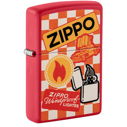 Зажигалка Zippo Retro Design с покрытием Red Matte, латунь/сталь, красная, матовая, 38x13x57 мм