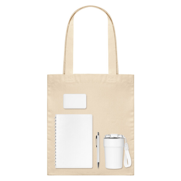 Подарочный набор Велком Пак (Welcome Pack), белый (термокружка, ежедневник, ручка, ЗУ, шоппер) БЕЖЕВ БЕЛ
