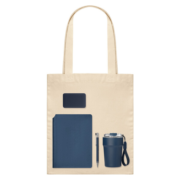 Подарочный набор Велком Пак (Welcome Pack), синий (термокружка, ежедневник, ручка, ЗУ, шоппер) БЕЖЕВ СИН