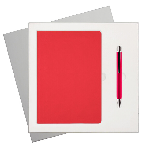 Подарочный набор Латте софт-тач (Latte soft touch), красный (ежедневник, ручка) КРАСН СЕР