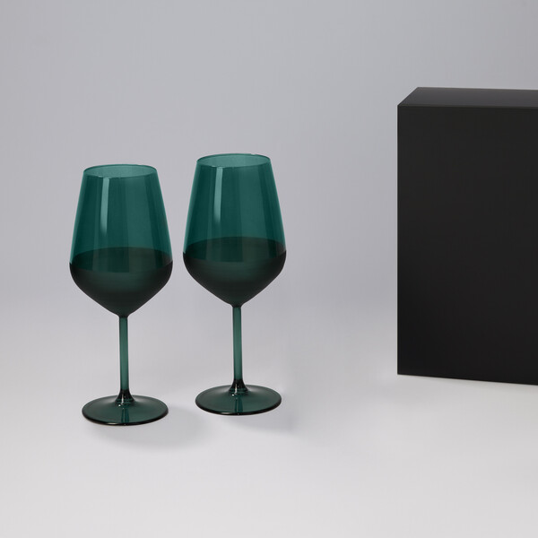 Подарочный набор 2 бокала для вина Эмеральд (Emerald) в черной коробке ЗЕЛЕН ЧЕРН