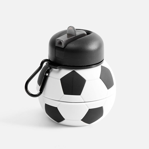 Складная бутылка для воды Football Flex, белая с черным