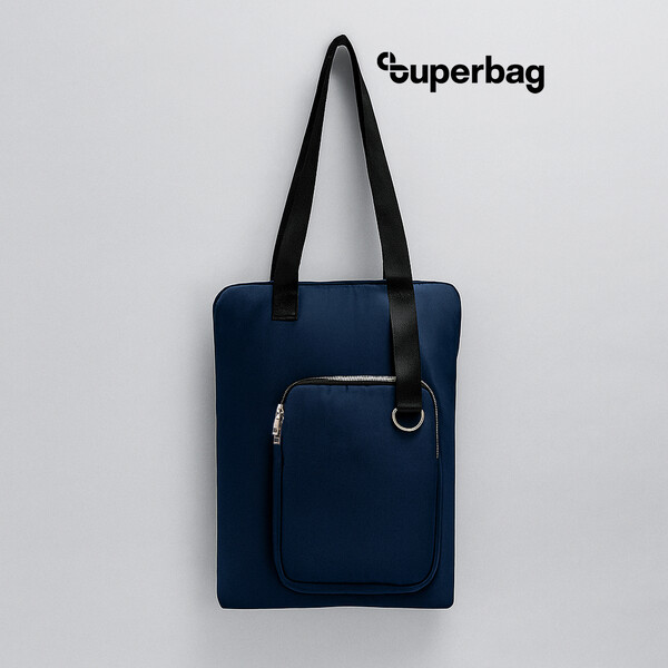 Шоппер Superbag Pocket, с внутренним креплением (карабин) и чехлом для мелочей (темно-синий с черным) темно-синий с чёрным