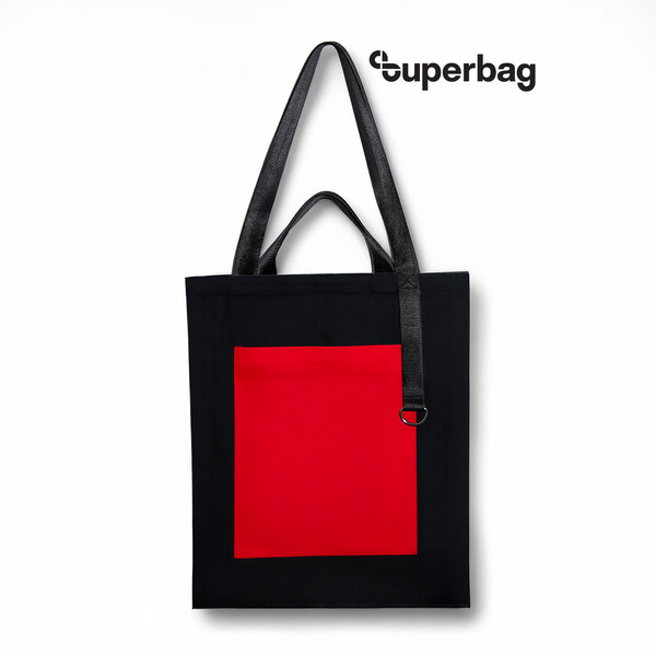 Шоппер Superbag Big Pocket, с карманом на молнии (черный с красным) чёрный с красным