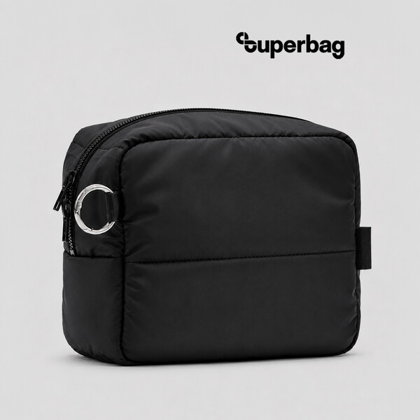 Несессер Superbag Bubble, стёганый, на молнии, с креплением на кольцо-карабин (черный)