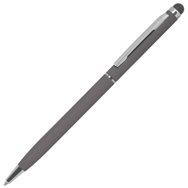 Ручка шариковая со стилусом TOUCHWRITER SOFT, покрытие soft touch серый, серебрист