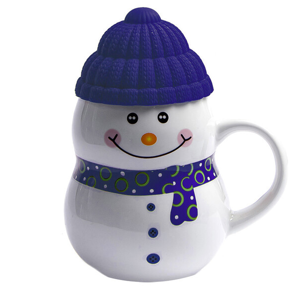 Кружка SNOWMAN с крышкой белый, син