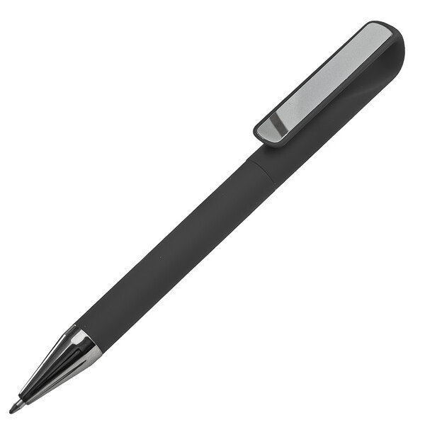 Ручка шариковая GLOSSY GUN с покрытием soft touch черный, серебрист