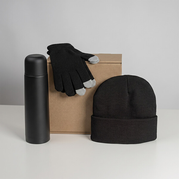 Набор подарочный GET WARM: перчатки, шапка, термос черн
