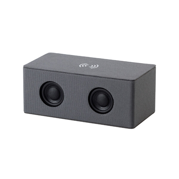 Bluetooth колонка "Cool Gray" с двумя динамиками (2х3Вт) и беспроводным зарядным устройством, переработанный пластик (RPET) сер