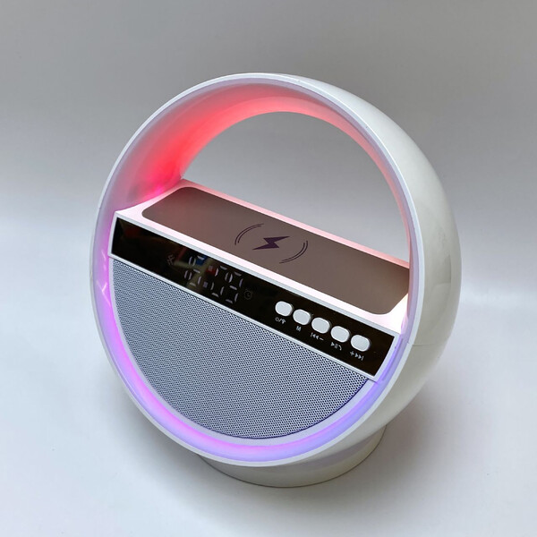 Bluetooth колонка "Smart Orb" 5Вт с беспроводным (15W) ЗУ, лампой, часами, FM радио бел