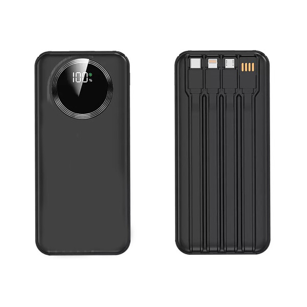 Зарядное устройство "Phantom" 10000 mAh с 4мя встроенными кабелями и цифровым индикатором заряда черн