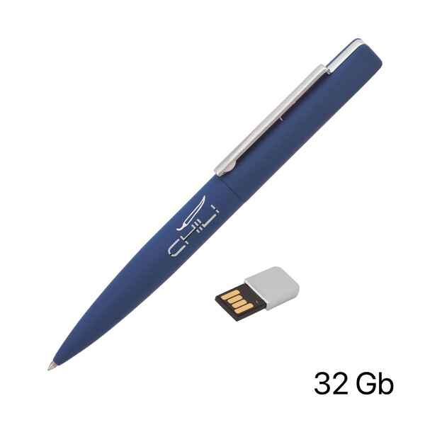 Ручка шариковая "Callisto" с флеш-картой 32Gb, покрытие soft touch темно-син