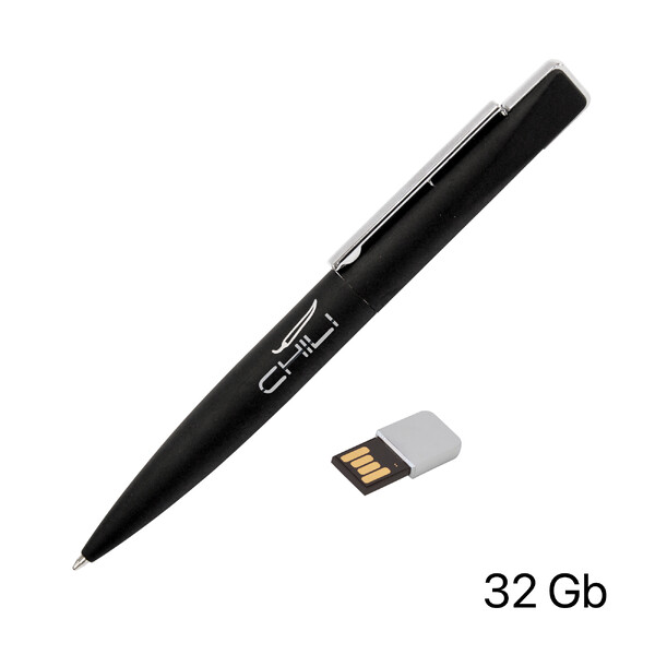 Ручка шариковая "Callisto" с флеш-картой 32Gb, покрытие soft touch черн