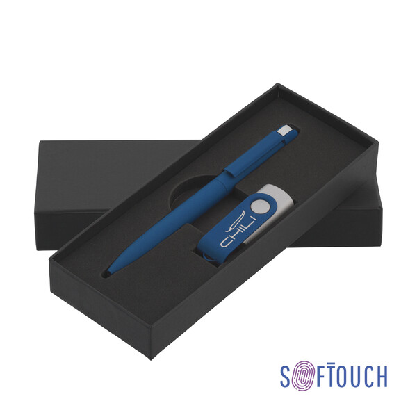 Набор ручка + флеш-карта 16 Гб в футляре, покрытие soft touch темно-син
