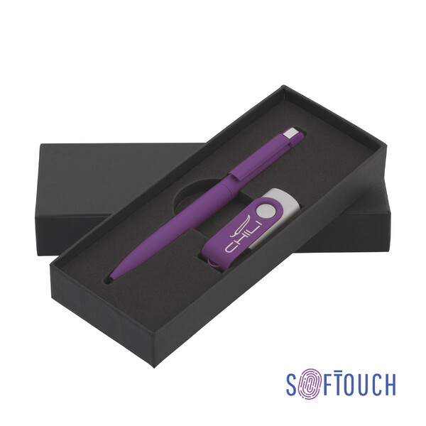 Набор ручка + флеш-карта 16 Гб в футляре, покрытие soft touch фиолетов