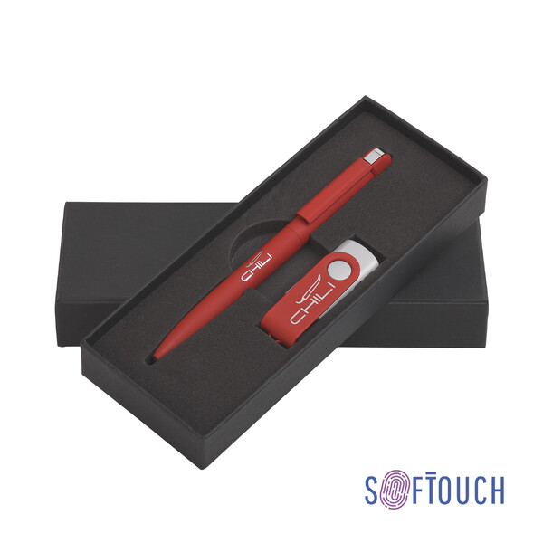 Набор ручка + флеш-карта 16 Гб в футляре, покрытие soft touch красн